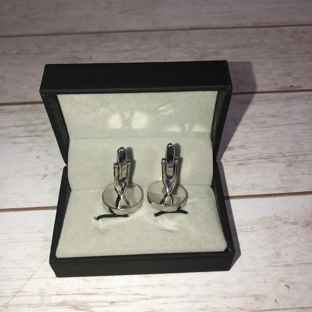 New in Box Mother Pearl X Letter Initial Silver Tone Cuff Link
